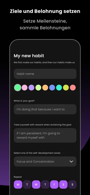 Create a new habit with goal, reward and repeat schedule